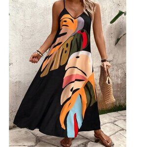 Plus Print Flared Hem Cami Maxi Dress